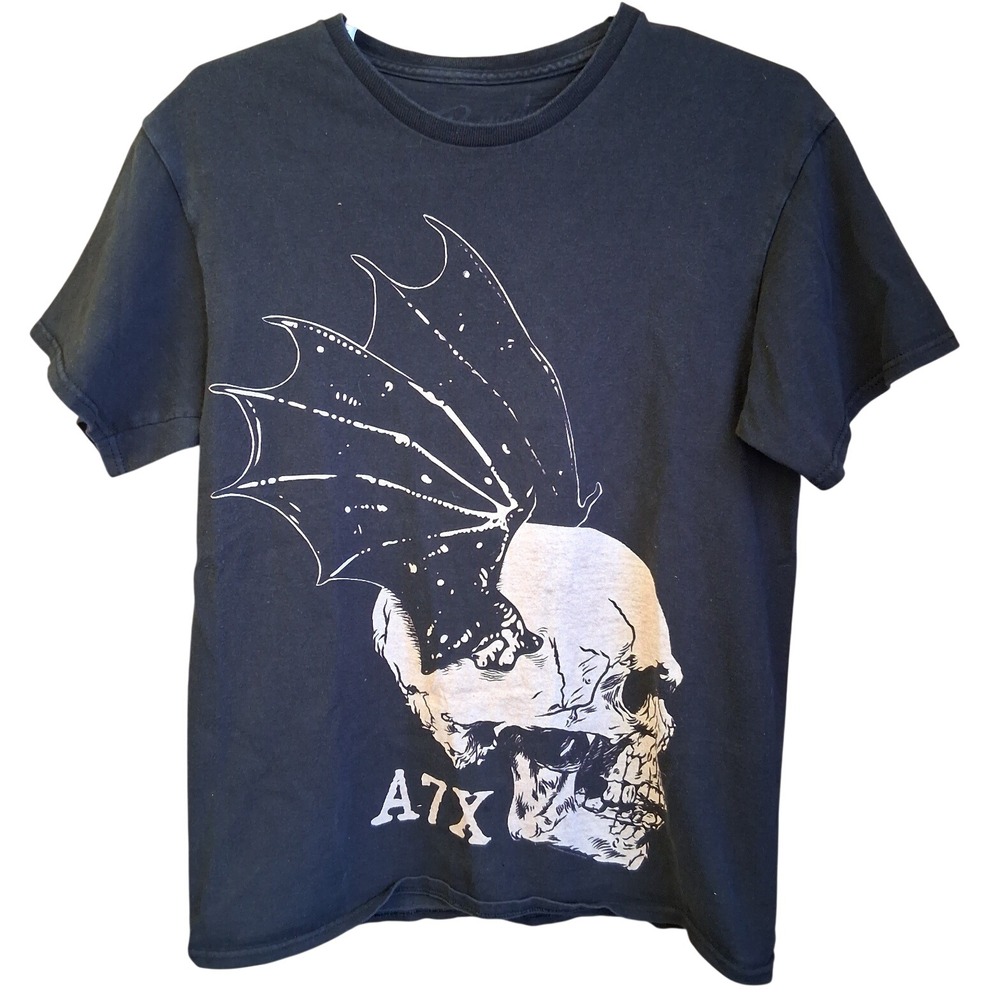 Avenge 7fold Skull Graphic‎ Tee Medium Faded Metal Music GUC